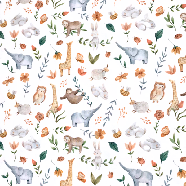 Cotone Baby Animaletti con Fiori