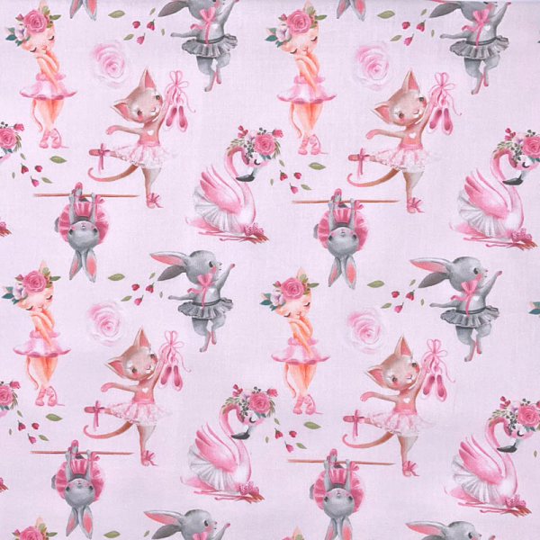 Cotone Balletto di Animali fondo Rosa