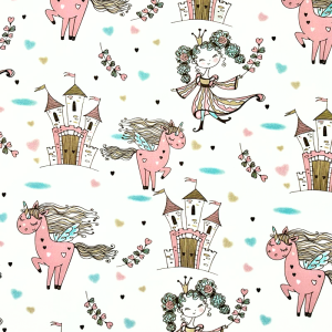 Cotone Unicorno e Principessa Fondo Bianco