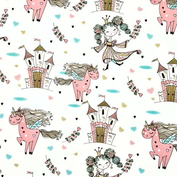 Cotone Unicorno e Principessa Fondo Bianco