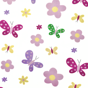 Cotone Farfalle e Fiori fondo Bianco