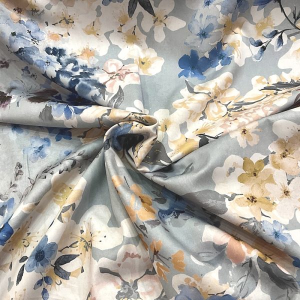 Cotone Satin Fiorito fondo Celeste