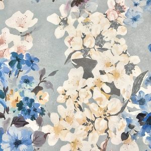 Cotone Satin Fiorito fondo Celeste - immagine 4