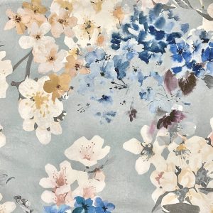 Cotone Satin Fiorito fondo Celeste - immagine 2