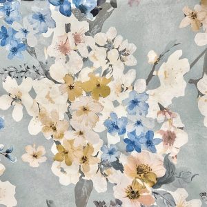Cotone Satin Fiorito fondo Celeste - immagine 3