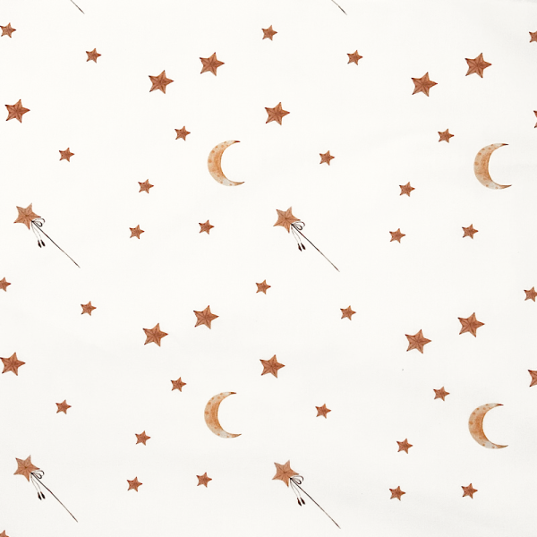 Cotone Stelle e Luna Fondo Bianco