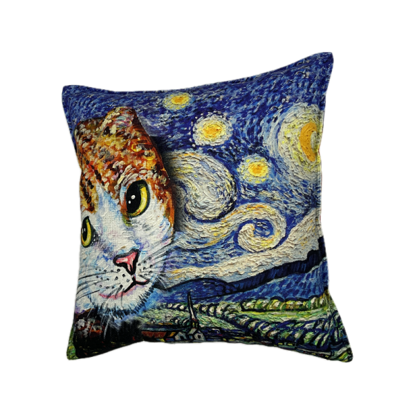 Cuscino Cotone Canvas Gatto E Notte Stellata