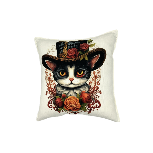 Cuscino Cotone Canvas Gatto Con Cappelllo