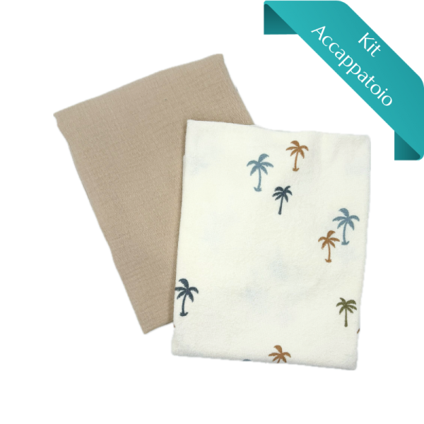 Kit Accappatoio Stretch Terry Palme + Mussola Tinta Unita