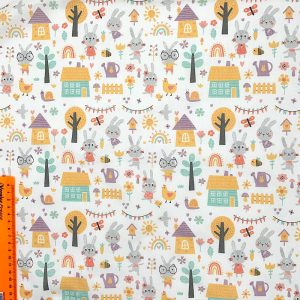 Cotone Coniglietti Casette E Alberelli - immagine 2
