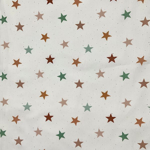 Cotone Stelle Colorate Fondo Ecrù