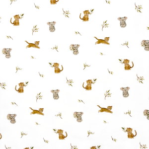 Cotone Koala E Tigrotti Fondo Bianco