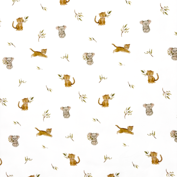 Cotone Koala E Tigrotti Fondo Bianco