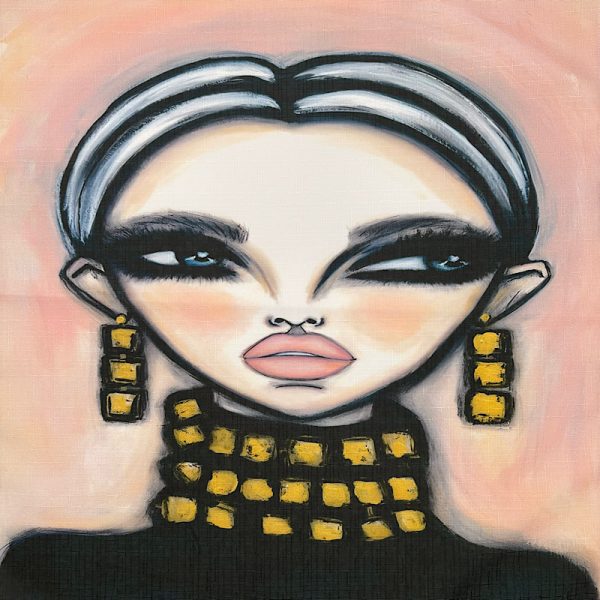 Pannello in Tessuto Donna Orecchini e Collana Gialla 47x47 cm
