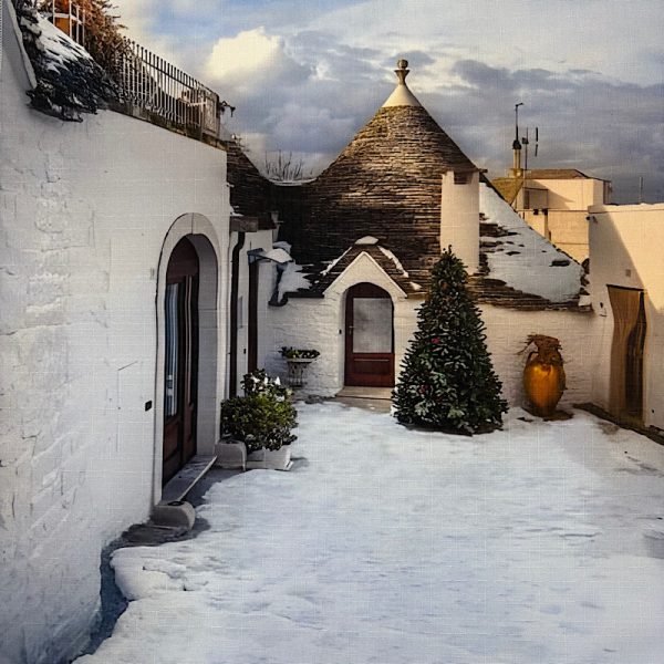 Pannello in Tessuto Trulli e Albero di Natale 47x47 cm