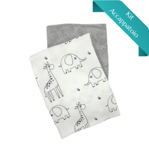 Kit Accappatoio Stretch Terry Tinta Unita + Mussola Animaletti