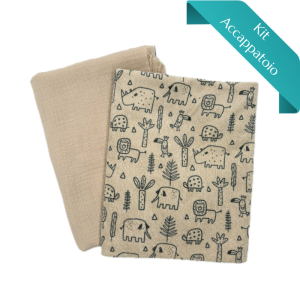 Kit Accappatoio Stretch Terry Animaletti Beige + Mussola Tinta Unita