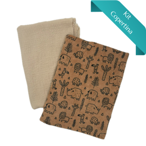 Kit Copertina Stretch Terry Animaletti Marroncino e Mussola Tinta Unita