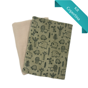Kit Copertina Stretch Terry Animaletti Verde e Mussola Tinta Unita