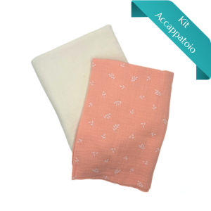 Kit Accappatoio Stretch Terry Tinta Unita + Mussola Foglie
