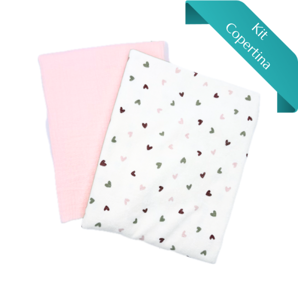Kit Copertina Stretch Terry Cuoricini e Mussola Tinta Unita