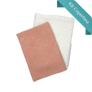 Kit Copertina Doppia Mussola Animaletti Fondo Rosa