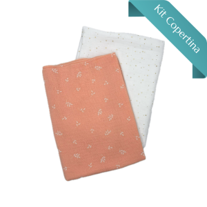 Kit Copertina Doppia Mussola Foglie Fondo Rosa