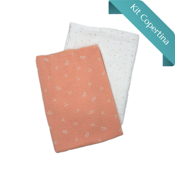 Kit Copertina Doppia Mussola Foglie Fondo Rosa