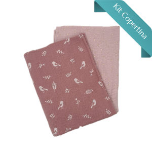 Kit Copertina Doppia Mussola Uccellini Fondo Rosa