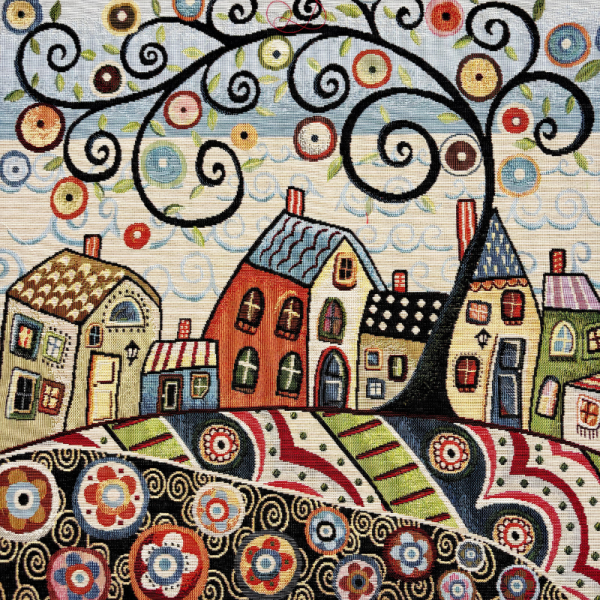 Pannello 47x47 cm Casette con Albero e Foglie