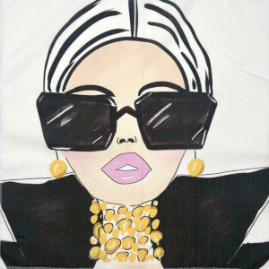 Pannello in Tessuto Donna Occhiali e Rossetto 47x47 cm