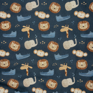 Cotone Baby H 150 cm Faccine Animali Fondo Blu