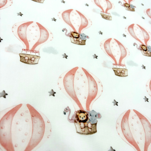 Cotone Baby H 150 cm Fenicottero Leoncino ed Elefantino in Mongolfiera Rosa