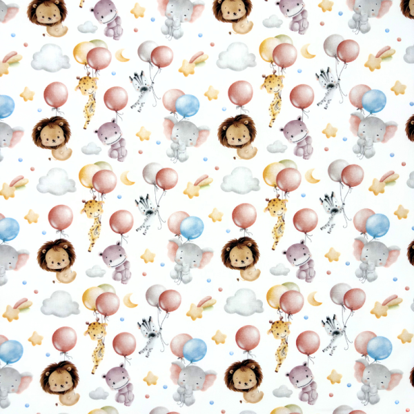 Cotone Baby H 150 cm Tanti Animaletti Tra Palloncini Stelline e Nuvolette