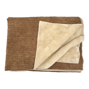 Kit Plaid Velluto a Coste con Pelliccetta Marrone