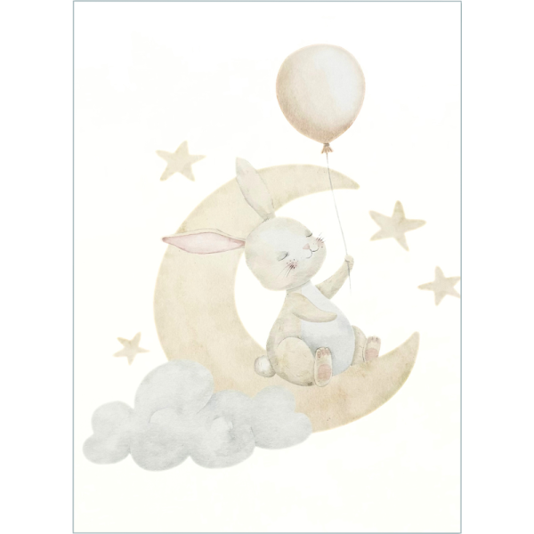 Pannello Copertina Cotone Percalle 75x105 Coniglietto con Palloncino sulla Luna