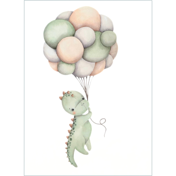 Pannello Copertina Cotone Percalle 75x105 Dinosauro in Festa con Palloncini