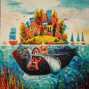 Pannello in tessuto 46x46 cm Città di Pesce