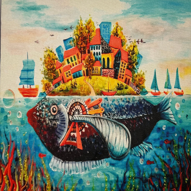 Pannello in tessuto 46x46 cm Città di Pesce