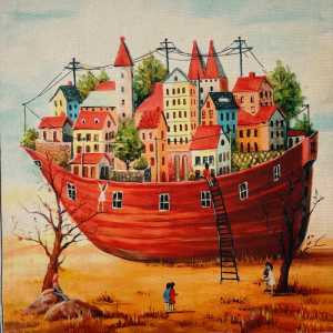 vì Pannello in tessuto 46x46 cm Città in Barca