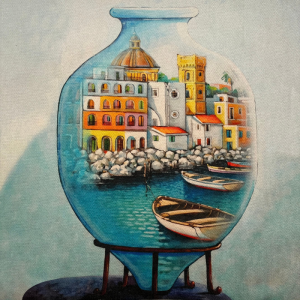 Pannello in tessuto 46x46 cm Città nel Vaso