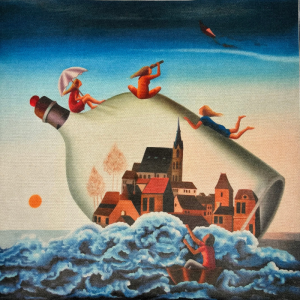 Pannello in tessuto 46x46 cm Città tra le Onde