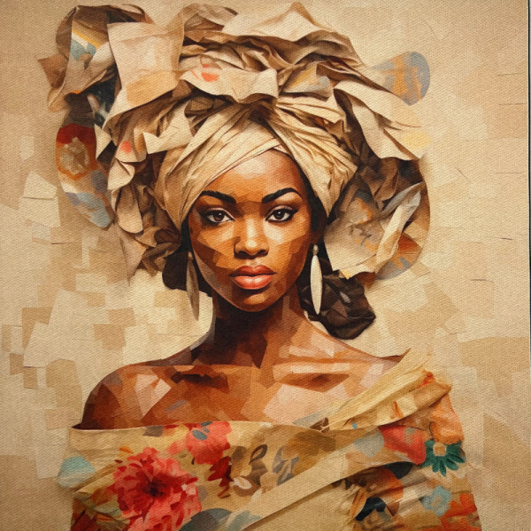 Pannello in tessuto 46x46 cm Donna Afro Colori Neutri