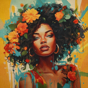 Pannello in tessuto 46x46 cm Donna Afro Occhi Azzurri