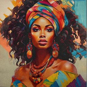 Pannello in tessuto 46x46 cm Donna Afro Turbante Multicolor