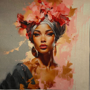 Pannello in tessuto 46x46 cm Donna Afro Turbante fiori Rosa
