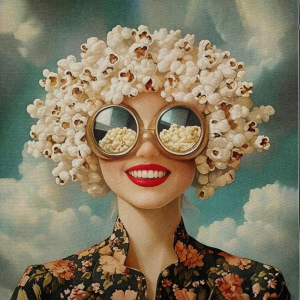 Pannello in tessuto 46x46 cm Donna Capelli Pop Corn
