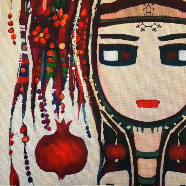 Pannello in tessuto 46x46 cm Donna Etnica Melograno