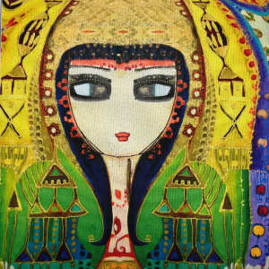 Pannello in tessuto 46x46 cm Donna Etnica Orecchini Verdi