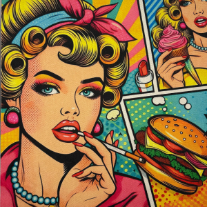 Pannello in tessuto 46x46 cm Donna Fumetto Hamburger